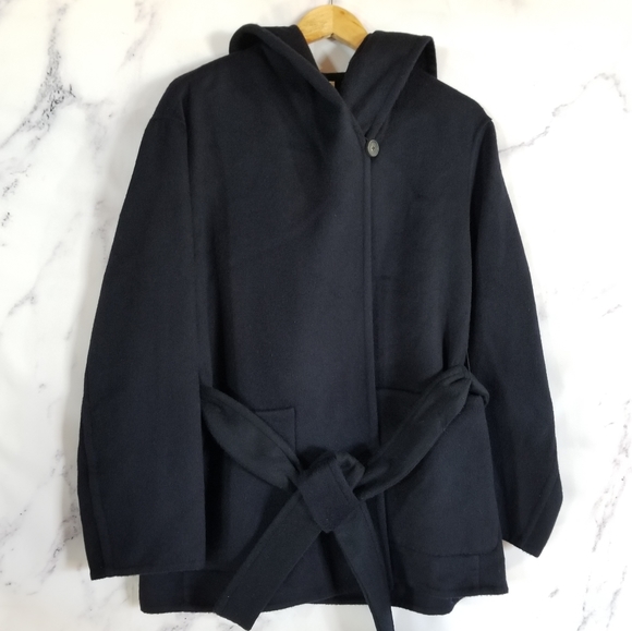 VINCE Wool and Cashmere Navy Jacket  w/ Hood, Lg - Picture 7 of 11